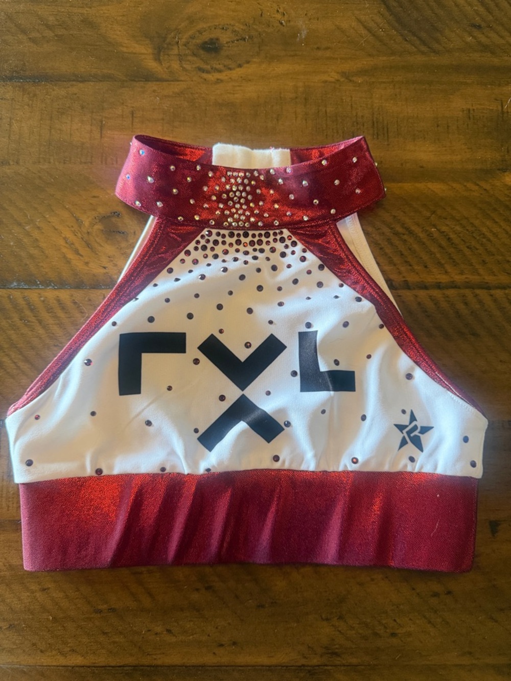 RIVAL ATHLETICS Red & White Rhinestone Halter Crop Top